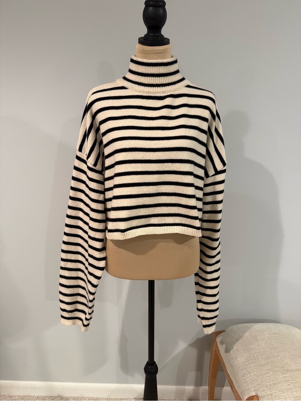 Cider Black and Cream Striped Turtleneck Sweater